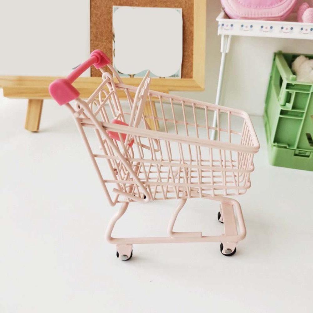 Metal Shopping Cart Storage Model Toy Trolley Container Portable Desktop Stationery Holder Desktop