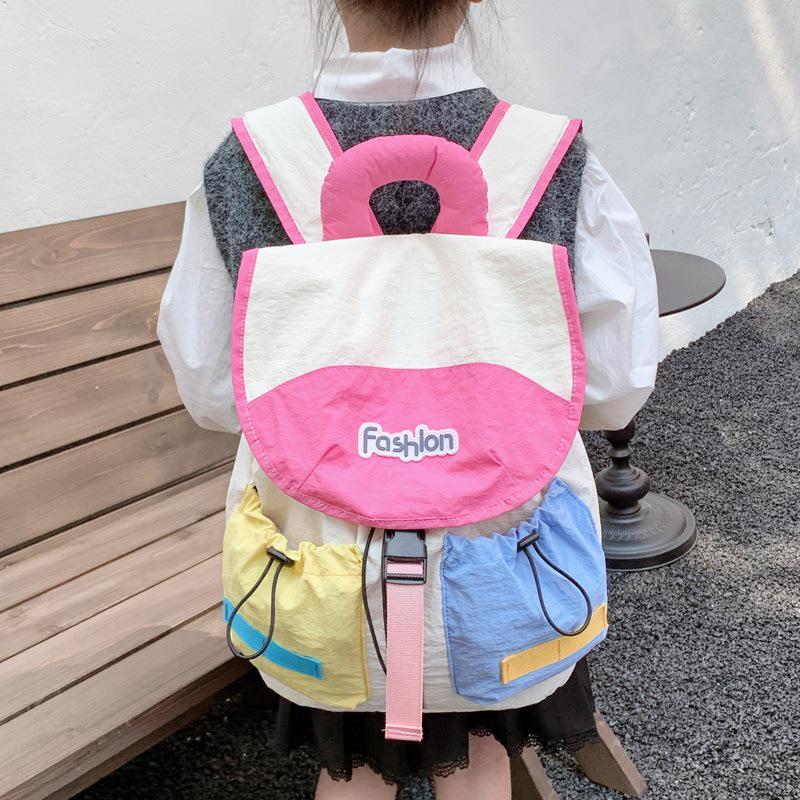 Korean Color Block Kindergarten Backpack: Trendy Outdoor Sports Bag for Girls, Parent-Child Style
