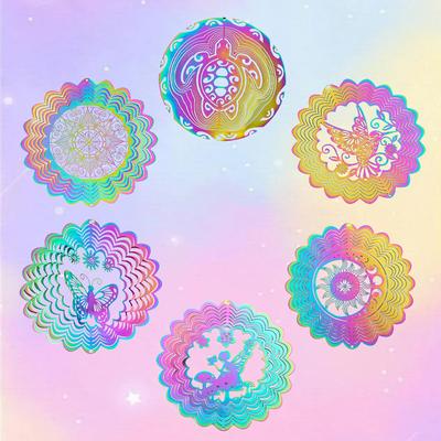 Girella a Vento 3D Mandala Arcobaleno Campanelli Eolici da Appendere Acchiappasole Illusione Magico Decorazione Giardino Cortile Dissuasore per Uccelli