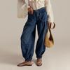 Women's High Waist Baggy Jeans Loose Wide Leg Denim Pants With Drawstring Hem Pockets Casual Boho Trousers