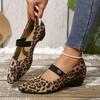Women'S Leopard Print Pointed-Toe Flats with Ankle Strap - Breathable Fabric Upper, Comfortable Rubber Sole Vintage Style for Casual or Formal Outfits