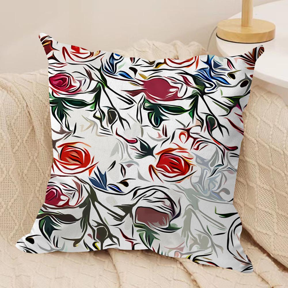 Floral Print Textile Retro Cushion Cover Silky Short Plush Invisible Zipper Dustproof Sofa Pillow Case for Home Decor