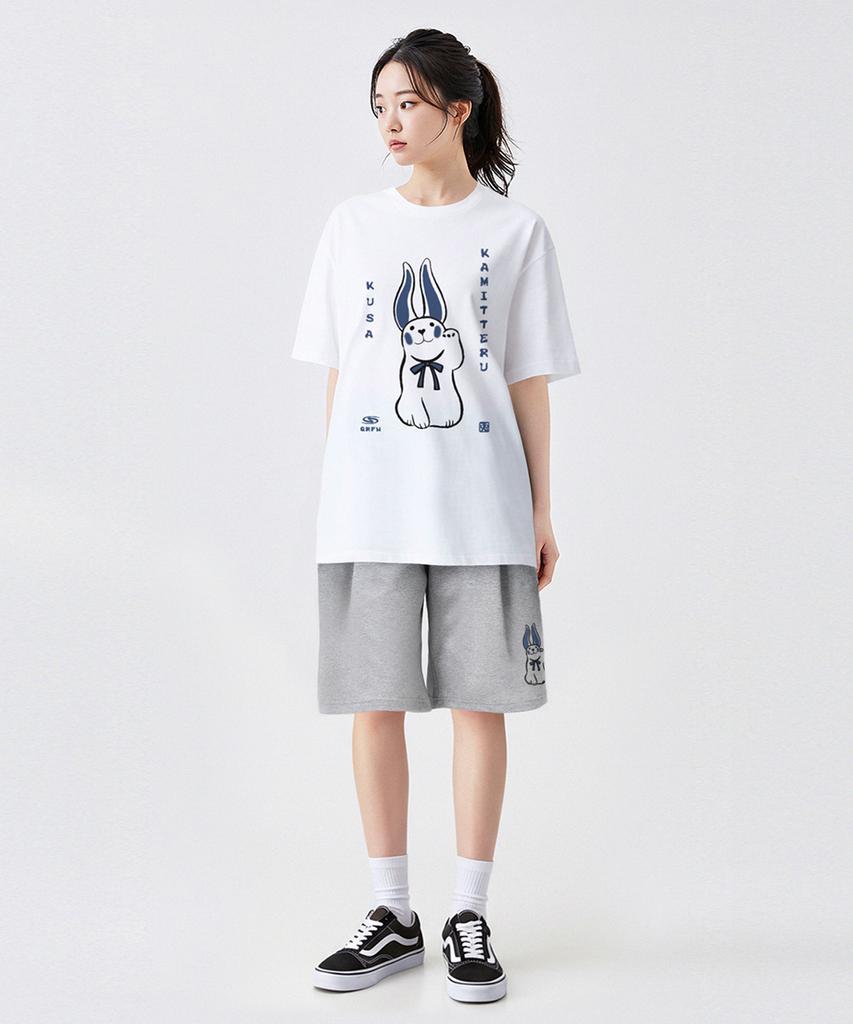 Geulaenpini Rabbit Oversized Short Sleeve T-Shirt - White