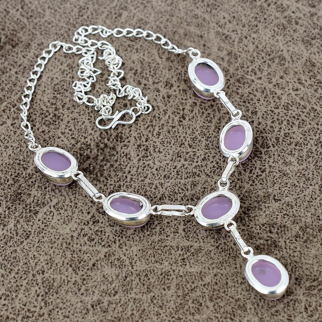 Pink Chalcedony Gemstone Handmade 925 Sterling Silver Jewelry Necklace 18" KKG-415