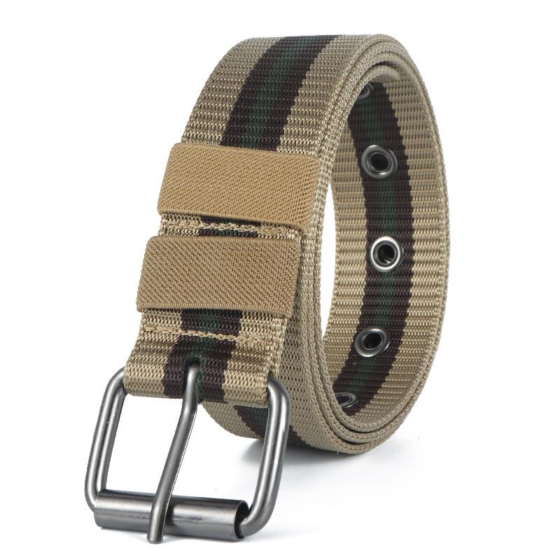 Men's Tactical Nylon Woven Belt with Full Eyelet Pin Buckle for Military Training.