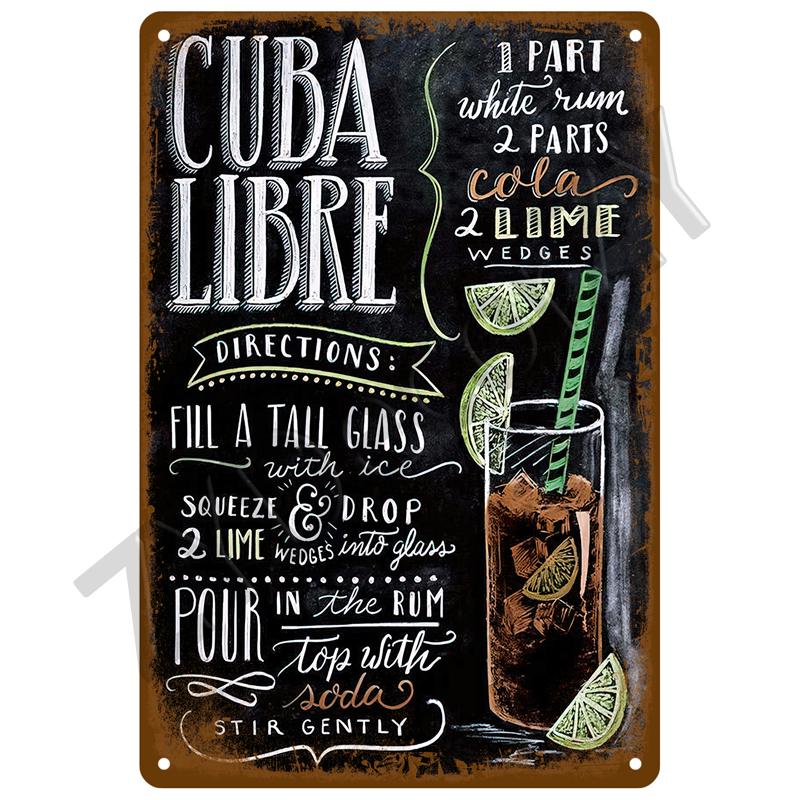 Vintage Posters Cocktail Tin Sign Plaque Metal Sign Plate Decoration Wall Art Home Decor For Bar Pub Club Man Cave Iron Painting