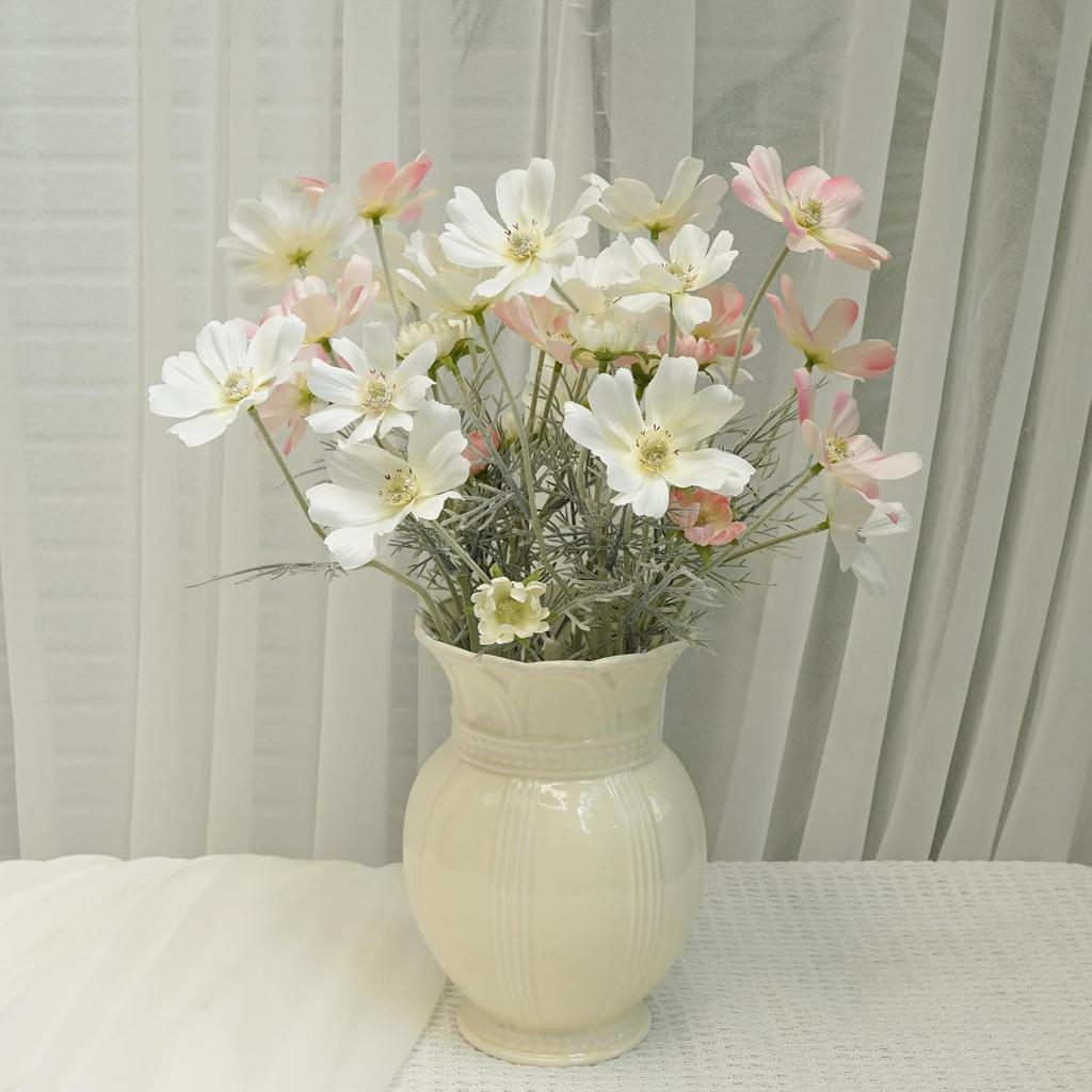 12PCS Artificial Light Pink & White Flowers with Stems 60cm Long Stem Artificial Wildflowers Faux Cosmos Flowers for Vase Plastic Flowers Floral