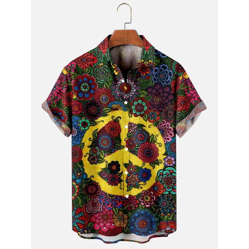 Men Skull Floral Hawaiian Shirt Red Rose Skeleton Print Short Sleeve Button Down Lapel Casual Halloween Day of the Dead Beach