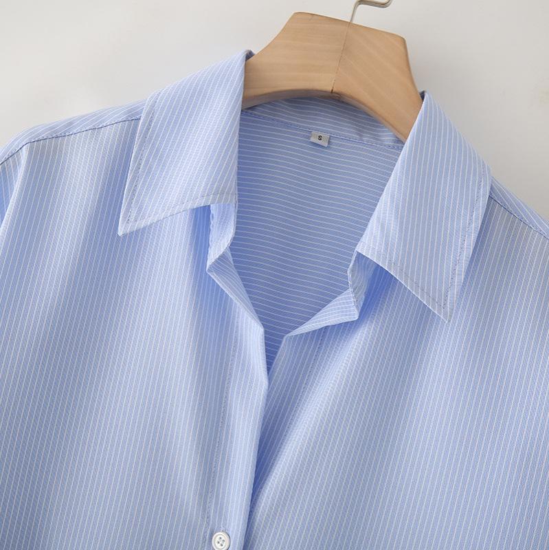 Women's 1116 Summer New Fashion Casual Striped Oxford Long Sleeve Shirt Lapel Women's Shirt 1111181
