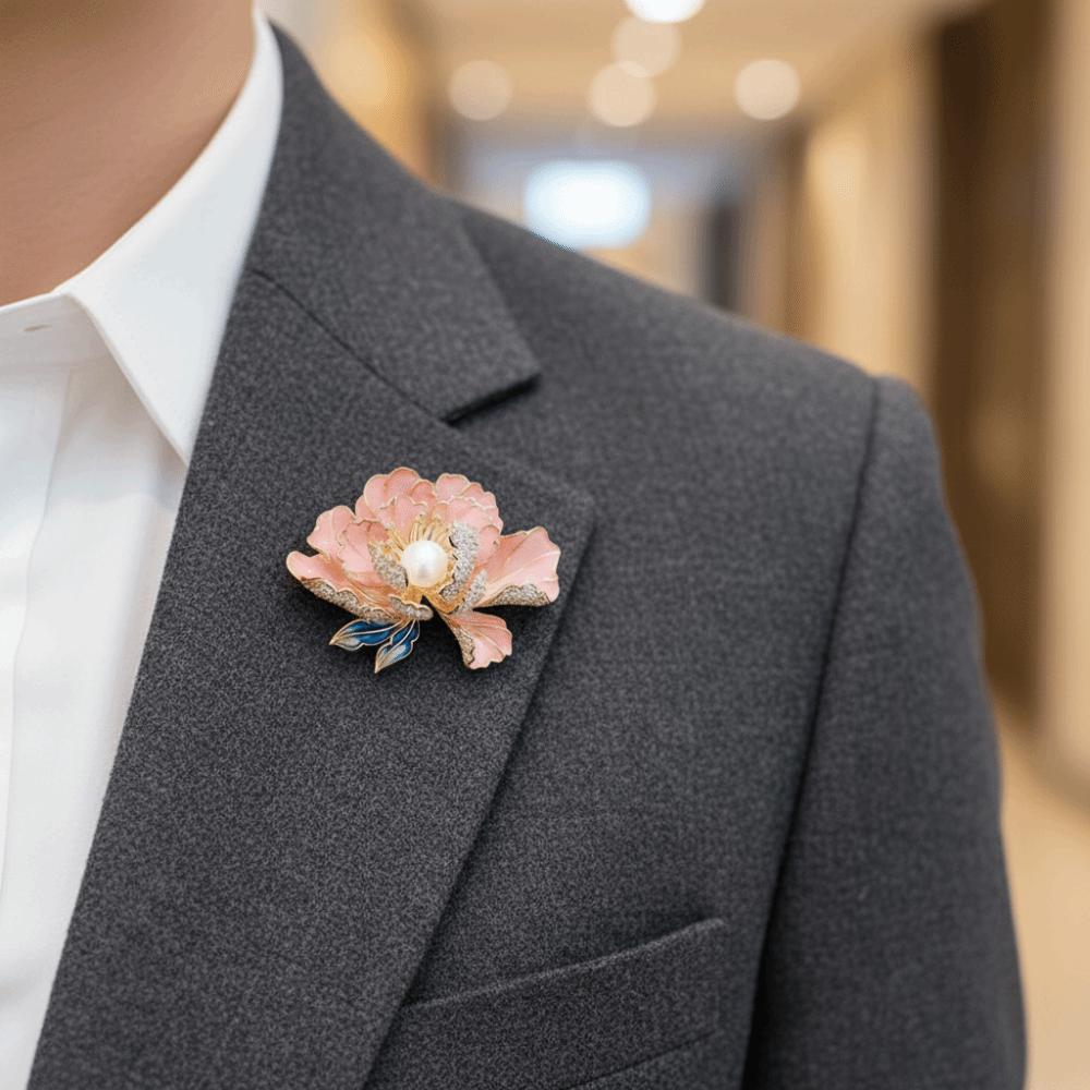 Colorful Peony Flower Brooches Vintage Metal Corsage Ornament Coat Accessories