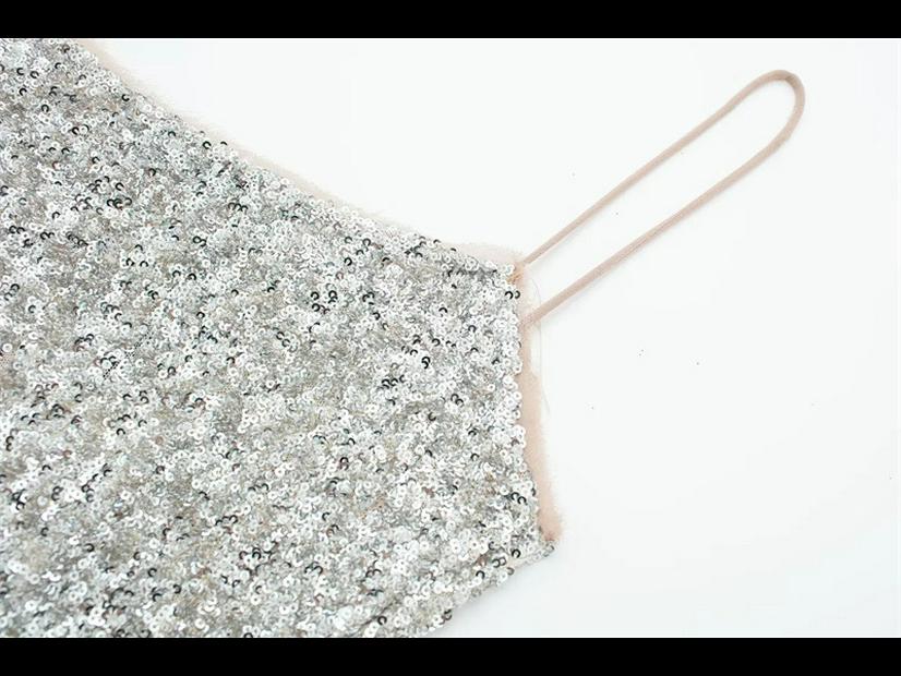 Elegant Sequin Suspender Dress with High Waist A-line Skirt