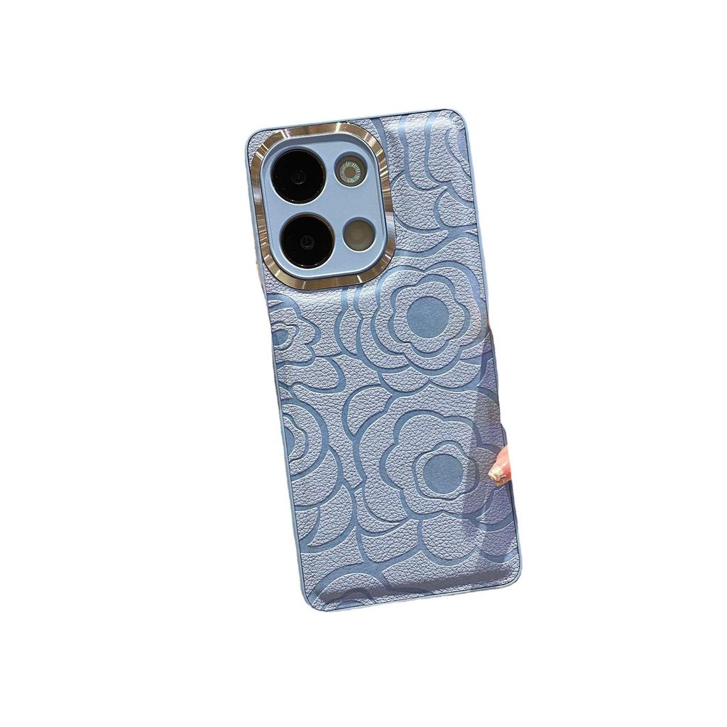 OPPOReno13pro Mobile Phone Case Camellia Flowers Suitable for FindX8U Metal Ring Leather Pattern Reno12 Protective Case