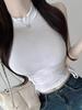 Women's Sporty Style Sleeveless Tight T-Shirt with Ruffled Base Layer, Half-High Neck, Thin and Slightly See-Through