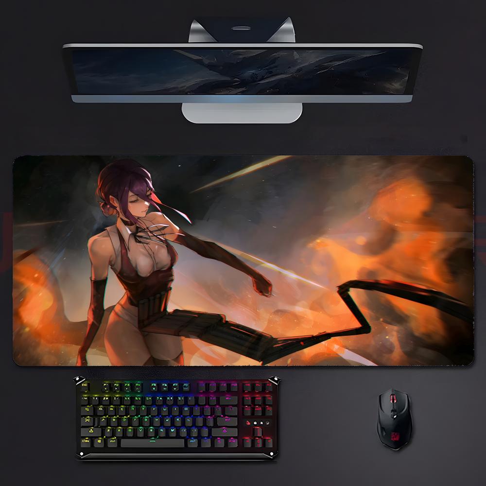 Anime Attraktives Reze Kettensägenmann Mauspads Großes Gaming-Mauspad Mit Genähten Kanten Verdickte Schreibtischunterlage PC