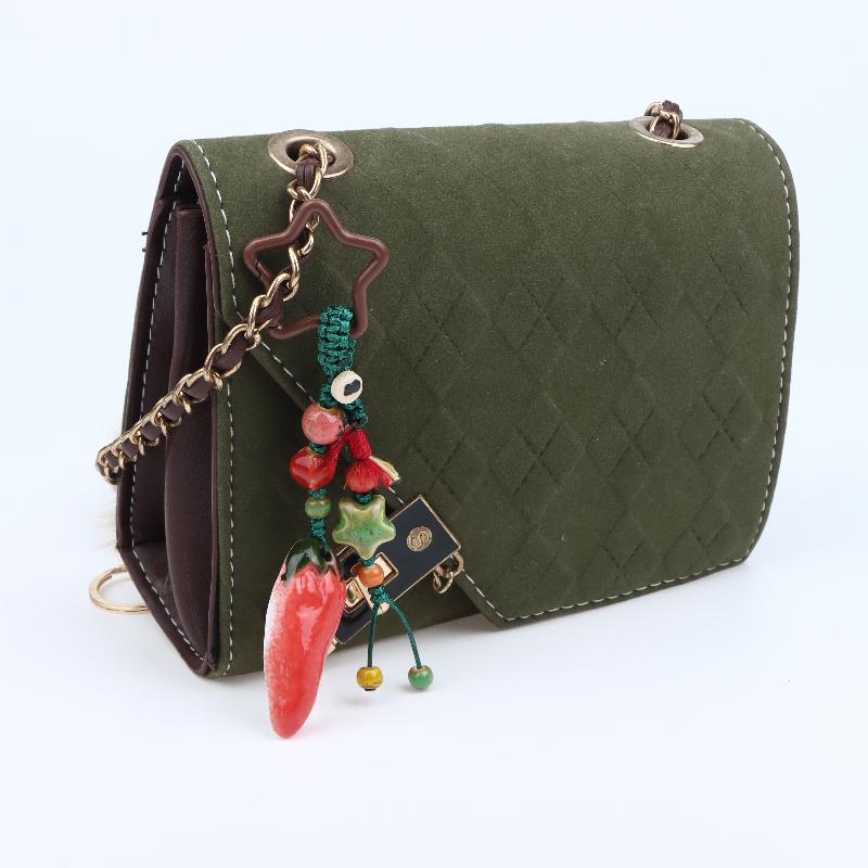 Handmade Ceramic Strawberry Pepper Keychain Vintage Style Smooth Surface Key Ring for Purse Hanging Decoration Gift