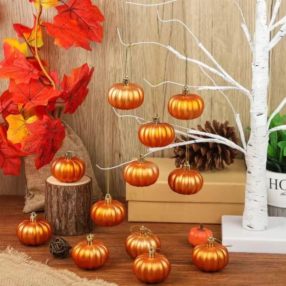 12 Pcs Plastic Pumpkin Hanging Ornaments Matte Pumpkins Pendants Thanksgiving Decorations  Christmas