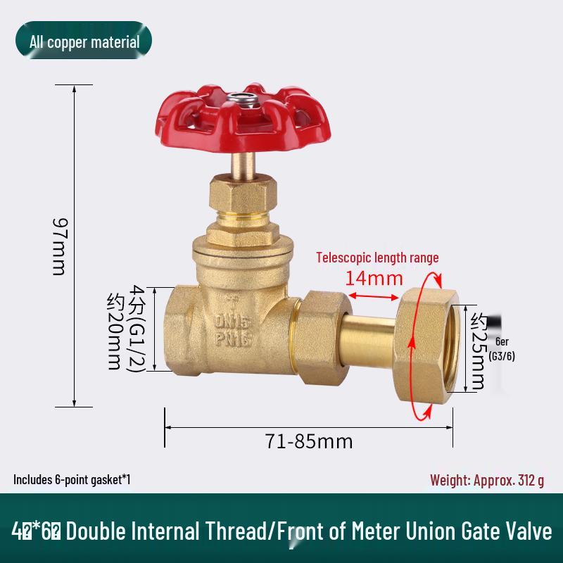 All-Copper 1-Inch Telescopic Gate Valve: Double Internal Thread, Thickened Design for Pre-Meter Use