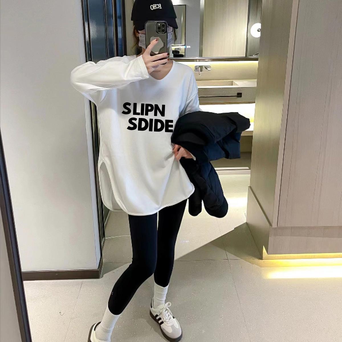 

Women s Mid-Length White V-Neck Dralon T-Shirt with Long Sleeves - Brushed Inner Layer for Autumn/Winter M