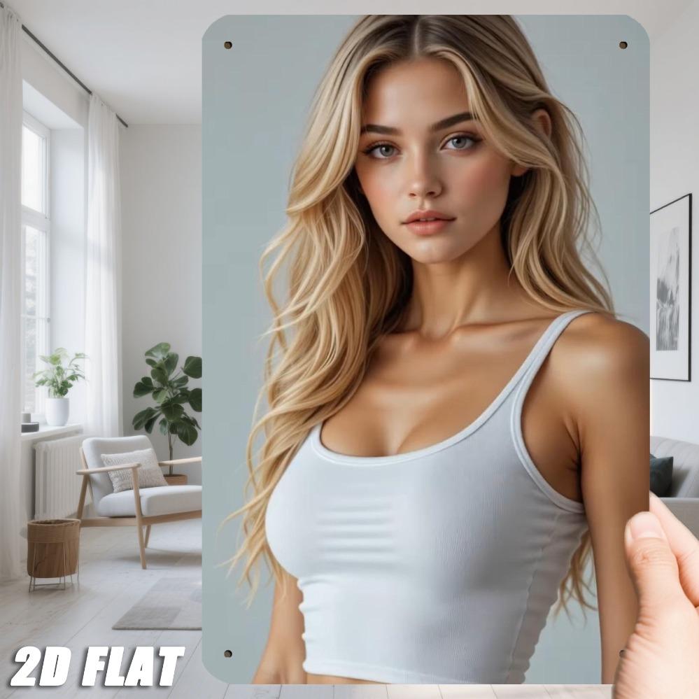 Retro Metall Eisen Schild 8 Zoll * 12 Zoll - Goldhaariges Weißes Tanktop Design Wanddeko für Männerhöhle Werkstatt Pub