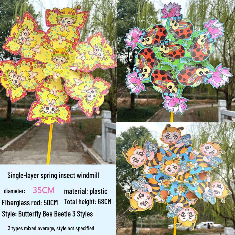 Spring Insect Double-Layer Windmill: Handheld Cartoon Butterfly & Bee Decorations for Kids