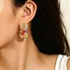 Geometric Leaf Colorful Rhinestone Stud Earrings European Niche Light Luxury All-Match Temperament Ladies Daily Pierced Jewelry