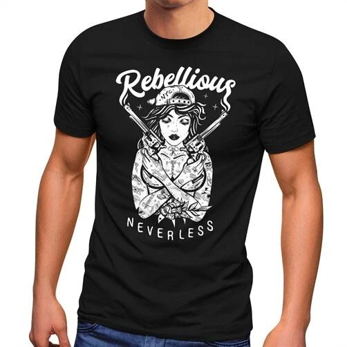 Rebellious Girl with Guns Gangster Fashion Street Style Men s 100% Cotton T-shirt Mens Tees Top- XL