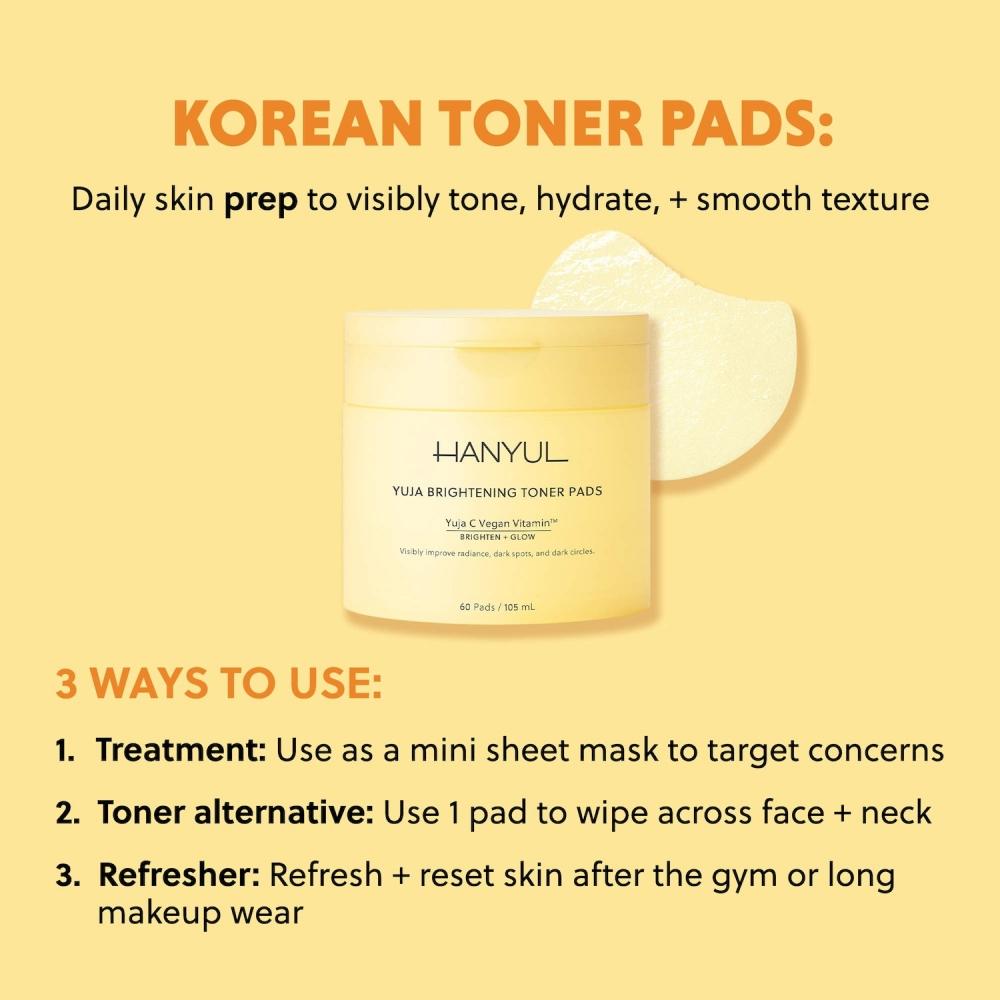 Hanyul Yuja Brightening Toner Pads With Vitamin C niaCinamide 60 Pads