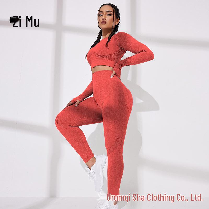 Damen Schnelltrocknender Nahtloser Yogaanzug: Hochintensives, atmungsaktives, hochtailliertes Fitness-Set im europäischen und amerikanischen Stil