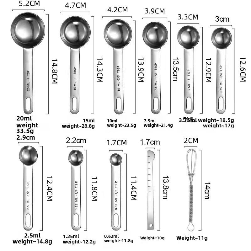 Stainless steel measuring spoon 4/6/7/8 pcs set with scale measuring ruler spoon kitchen coffee baking measuring tool set