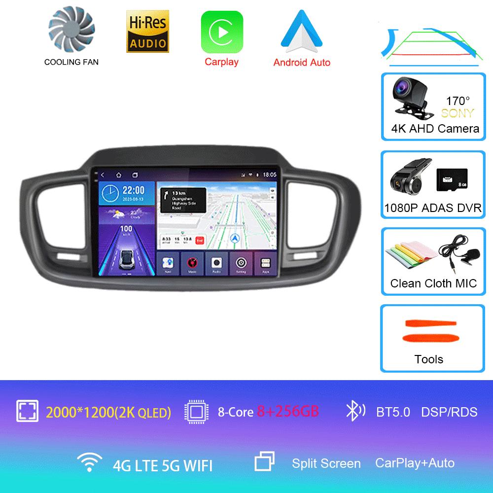 Car Radio Android 14 Carplay Auto 4G+WIFI For Kia Sorento 3 2015 2016 2017 2018 GPS Navigation Multimedia Video Player Stereo BT