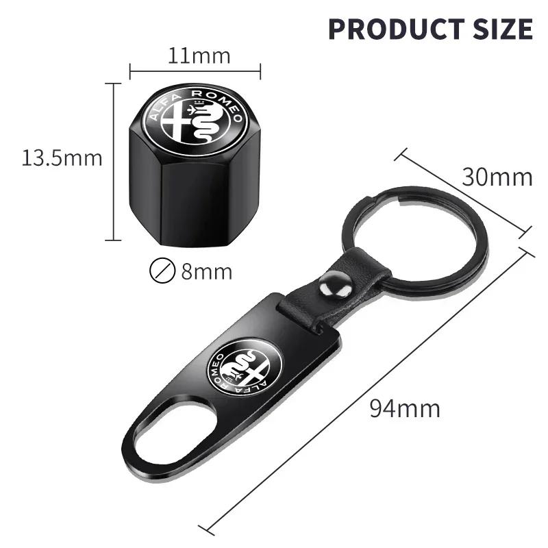 Car Wheel Tire Valve Stems Cap With Keychain Keyring Badge For Alfa Romeo Sportiva Giulia Giulietta 159 156 Stelvio Accessory Ze1