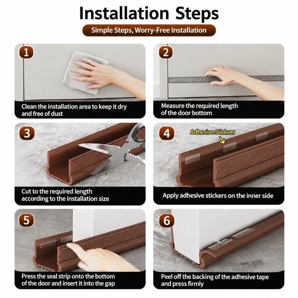 Wind Blocking Door Bottom Sealing Strip Noise Reducing Under Door Sweep Draft Stopper Indoor Door