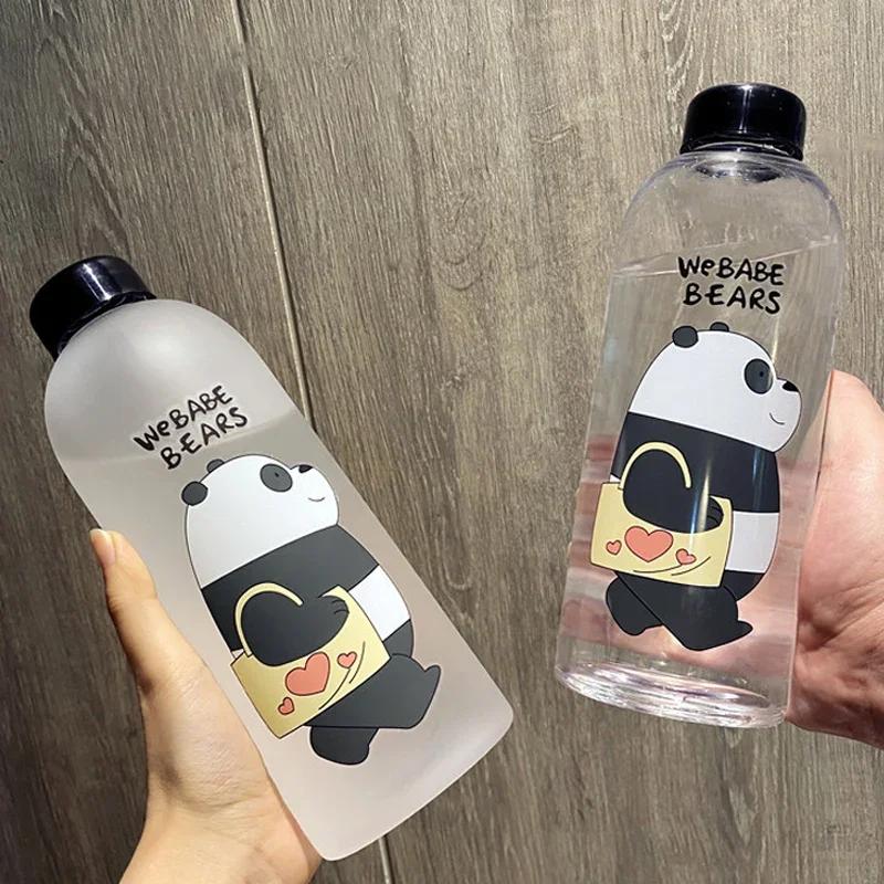 1000ML Portable Large Cartoon Water Bottle Panda Cute Bear Frosted Straw Mug Food Grade Heat Resistant Kids Water Bottle
