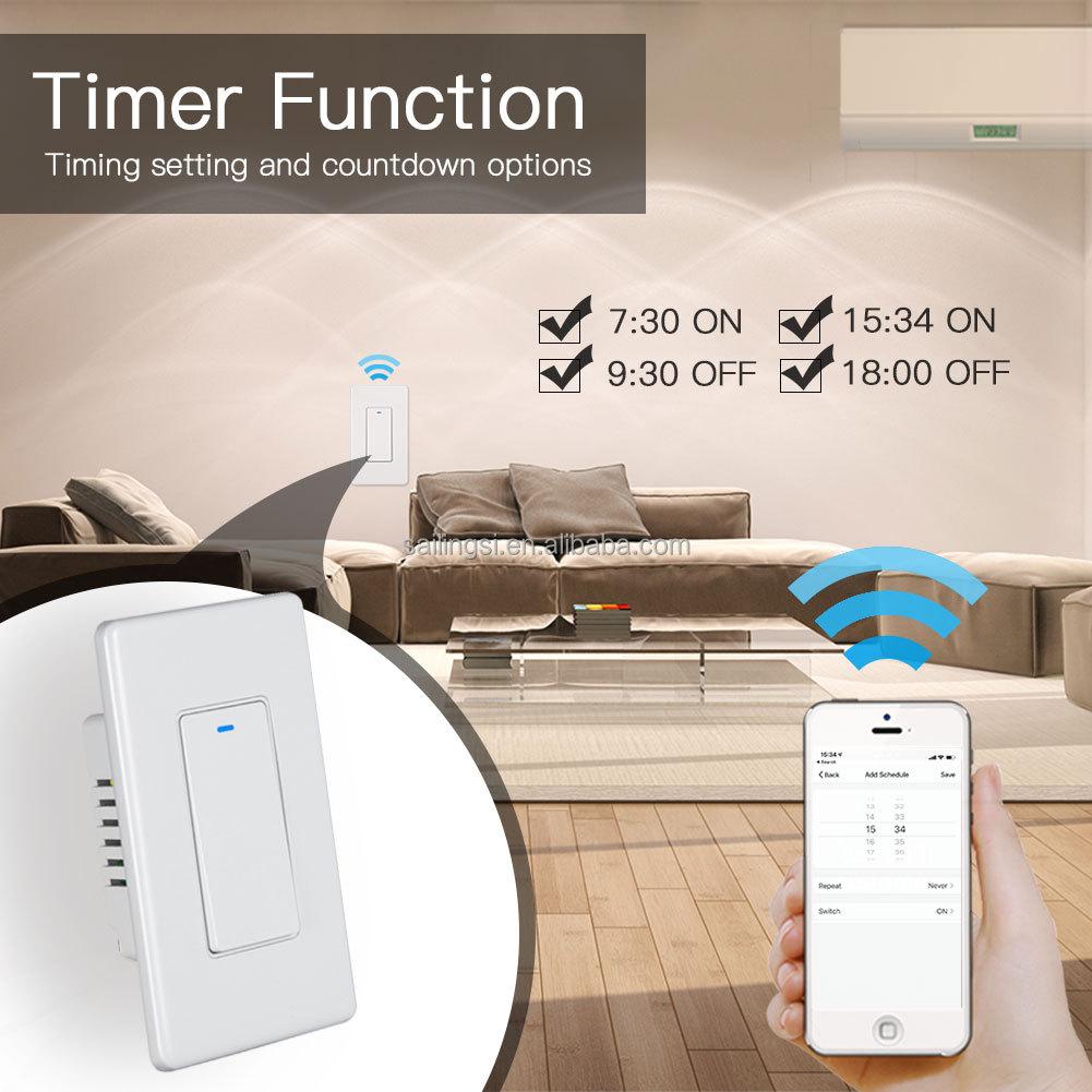 For Tuya 1 Gang US WiFi Smart Wall Switch Single Pole Push Button Light Switch Touch Panel Wireless Remote Control 240V No Screw