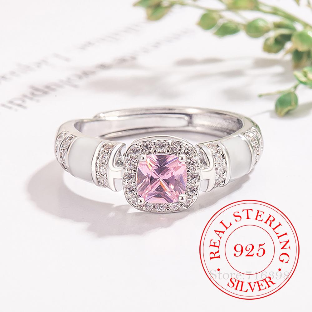 925 Sterling Silver Square Pink Stone Cz Ring for Women Men Fashion Wedding Engagement Party Gift Charm Jewelry