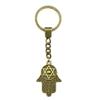 Star of David Talisman Amulet Pendant Antique Bronze Metal Keychain with 30mm Ring for Boys Bag Charm