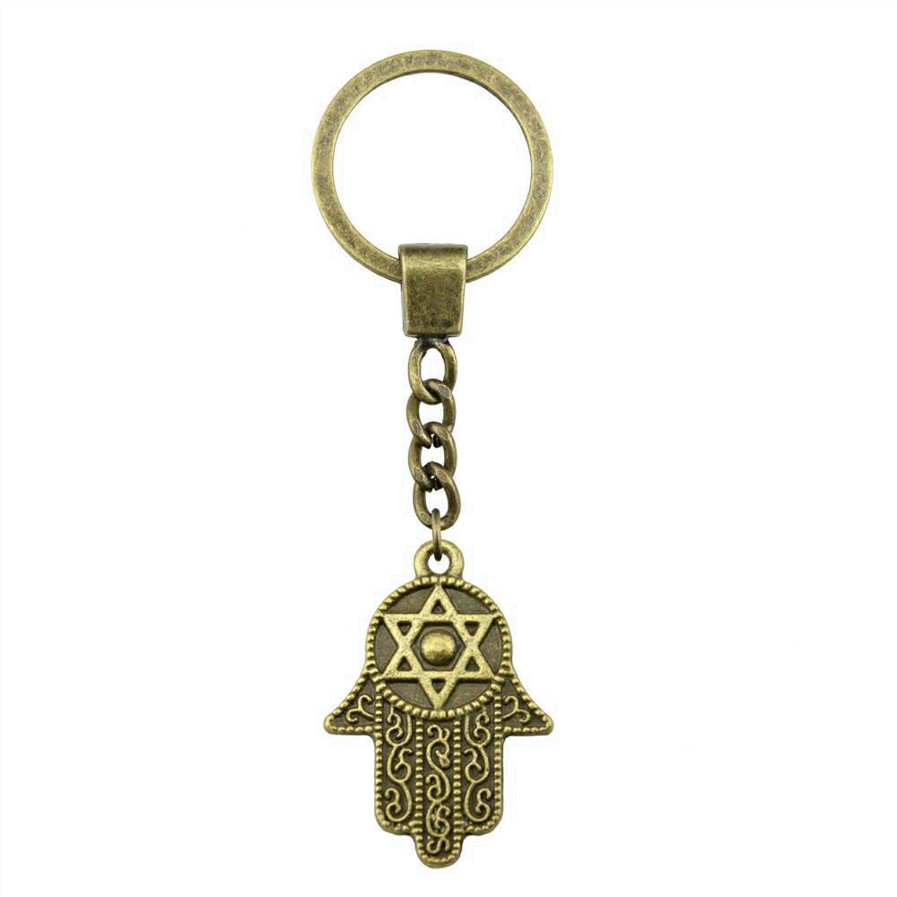 Star of David Talisman Amulet Pendant Antique Bronze Metal Keychain with 30mm Ring for Boys Bag Charm