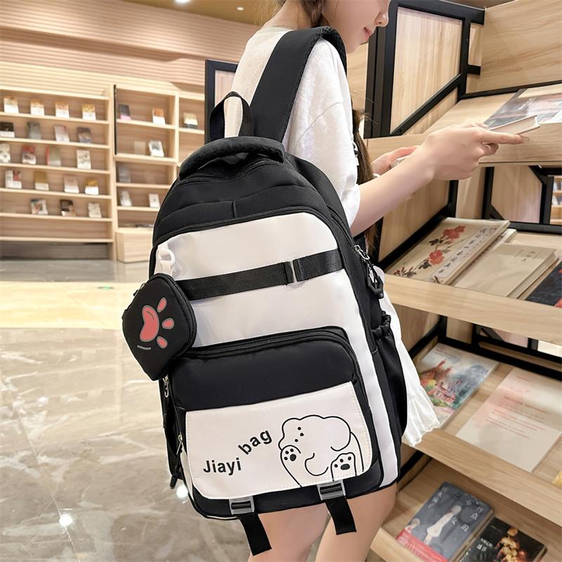 Cartoon Student Schoolbag Color Contrast Large Capacity Backpack with Coin Purse