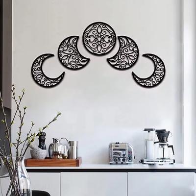 Décoration murale en 5 pièces en forme de lune - Style Europe du Nord. Décoration de salon et de chambre bohème avec un design de phase de lune naturelle