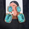 Color Rhinestone Earrings Niche Design Temperament Square Stud Earrings Personalized High-End Ear Jewelry