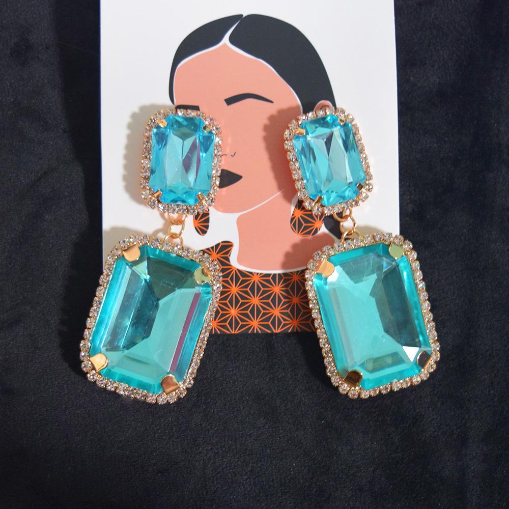 Color Rhinestone Earrings Niche Design Temperament Square Stud Earrings Personalized High-End Ear Jewelry