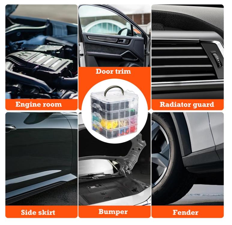 Auto Halteklammern & Befestigungselemente Set Universelle Größen Nylon Stoßfänger Kotflügel Nieten Türverkleidungsclips und Kunststoffnieten mit 10 Kabelbindern und Werkzeug zum Entfernen für Toyota Ford