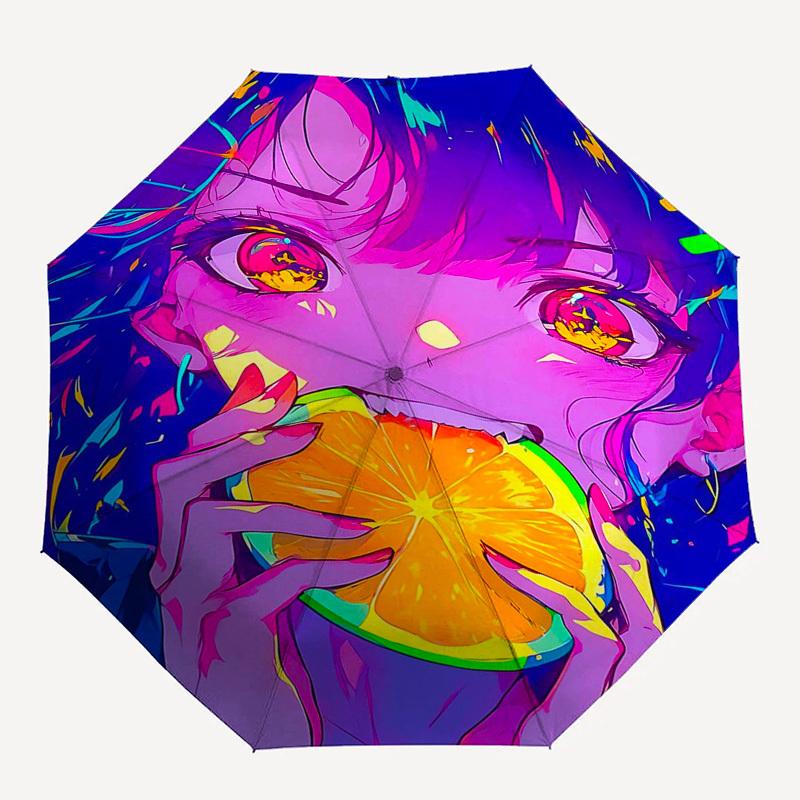 1pc Colorful Anime Character Outdoor Umbrella - Automatic Opening/Closing, Portable 3-Fold Design, 8-Bone Iron Frame, Perfect Gift for Fans, Trav
