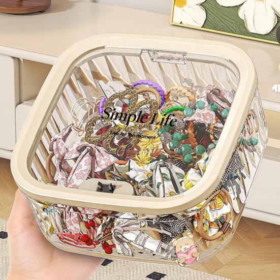 Storage Box with Press To Open Lid Design Anti-Dust Durable Plastic Large Capacity Organizer for Hair Accessories