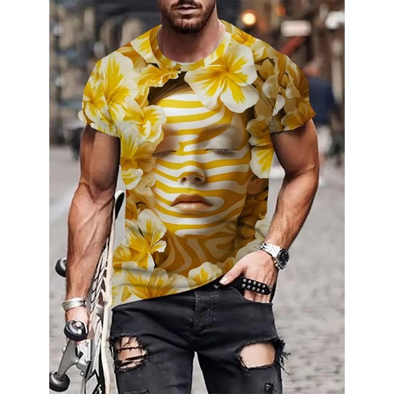 Summer Funny Men's T Shirt 3D Face Print Casual O-Neck Short Sleeve Pullover Fashion Outdoor T-shirts Male Overszied Clothing