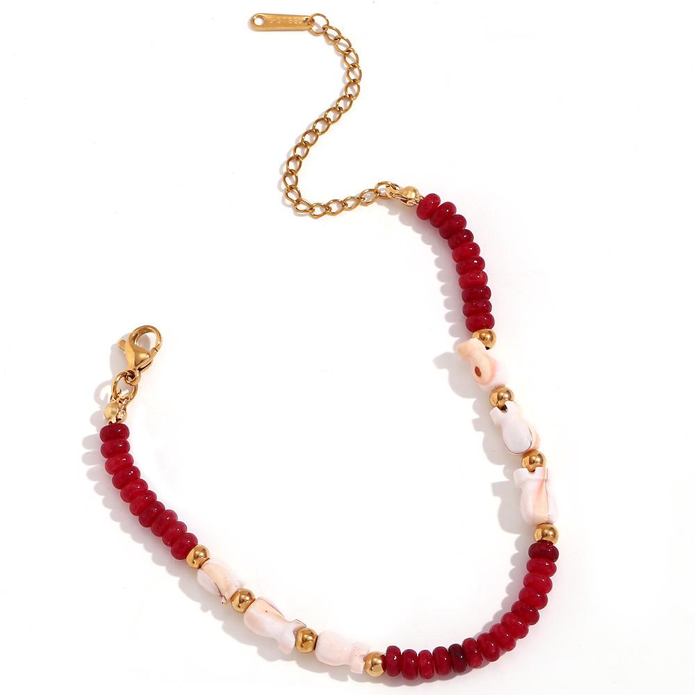 Bracelet en acier inoxydable fait à la main, unique et de niche, style bohème, perles en pierre naturelle faites à la main pour femmes