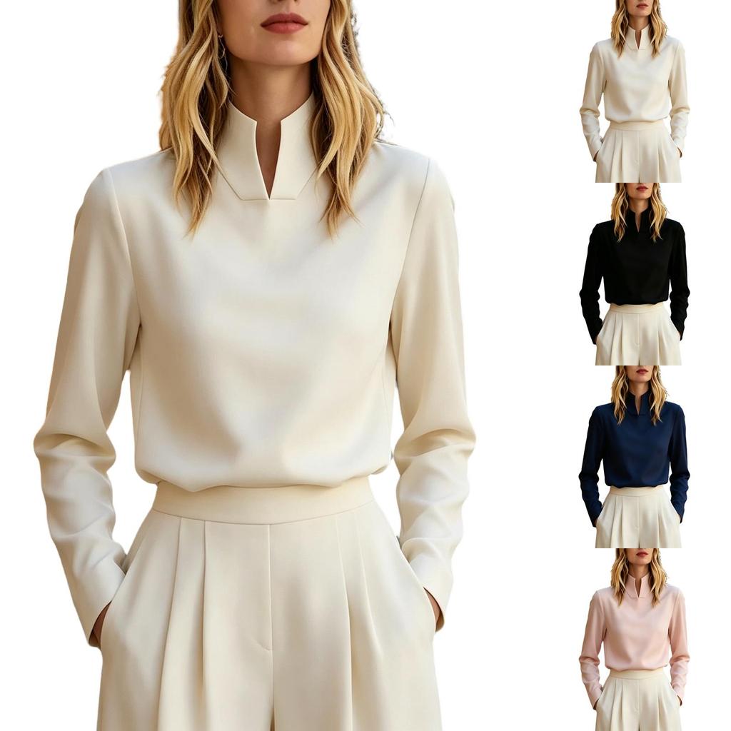 Women's Elegant High Stand Collar Business Casual Blouse for Wear