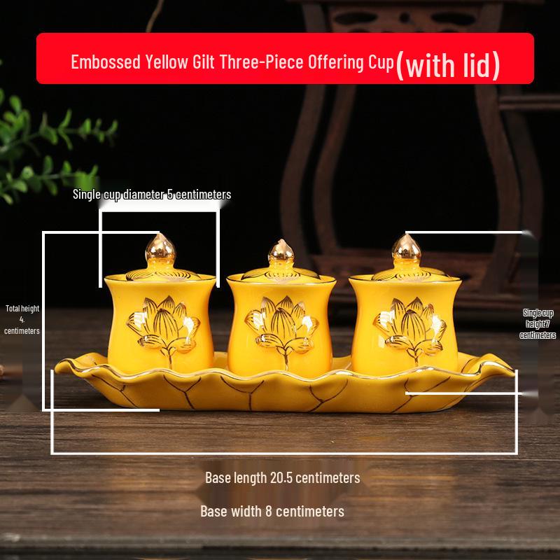 Coppa per Acqua per Altare Buddista in Ceramica di Loto con Mantra della Grande Compassione - Tazza per Offerte a Guanyin