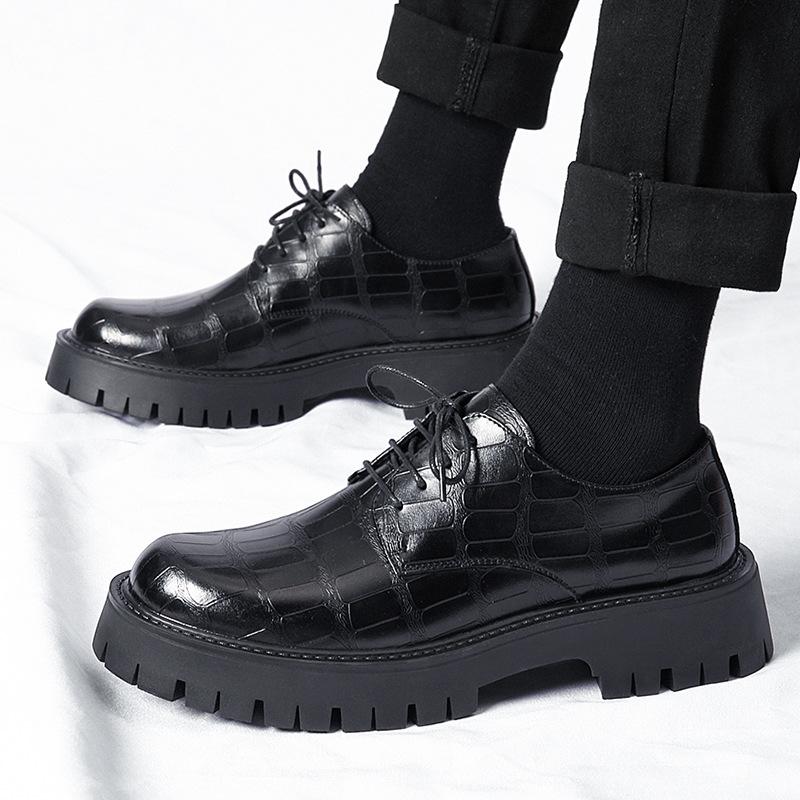 Leather Shoes Men'S Breathable British Style Business Dress Big Head Trend Low Top Martin Boots Platform Casual Cowhide Men'S Shoes