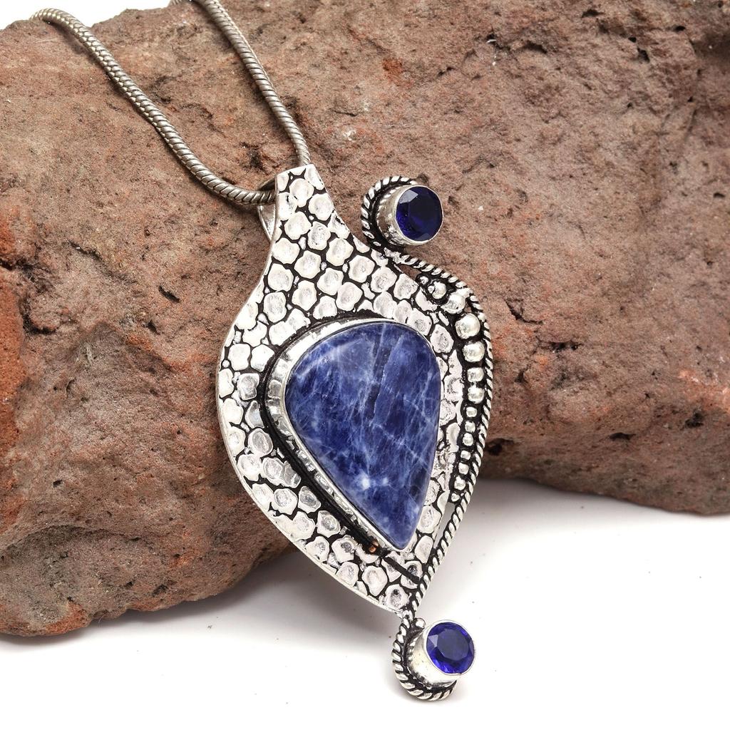 Pendant Sodalite Silver Gemstone  Jewelry Handmade Plated Sterling Natural